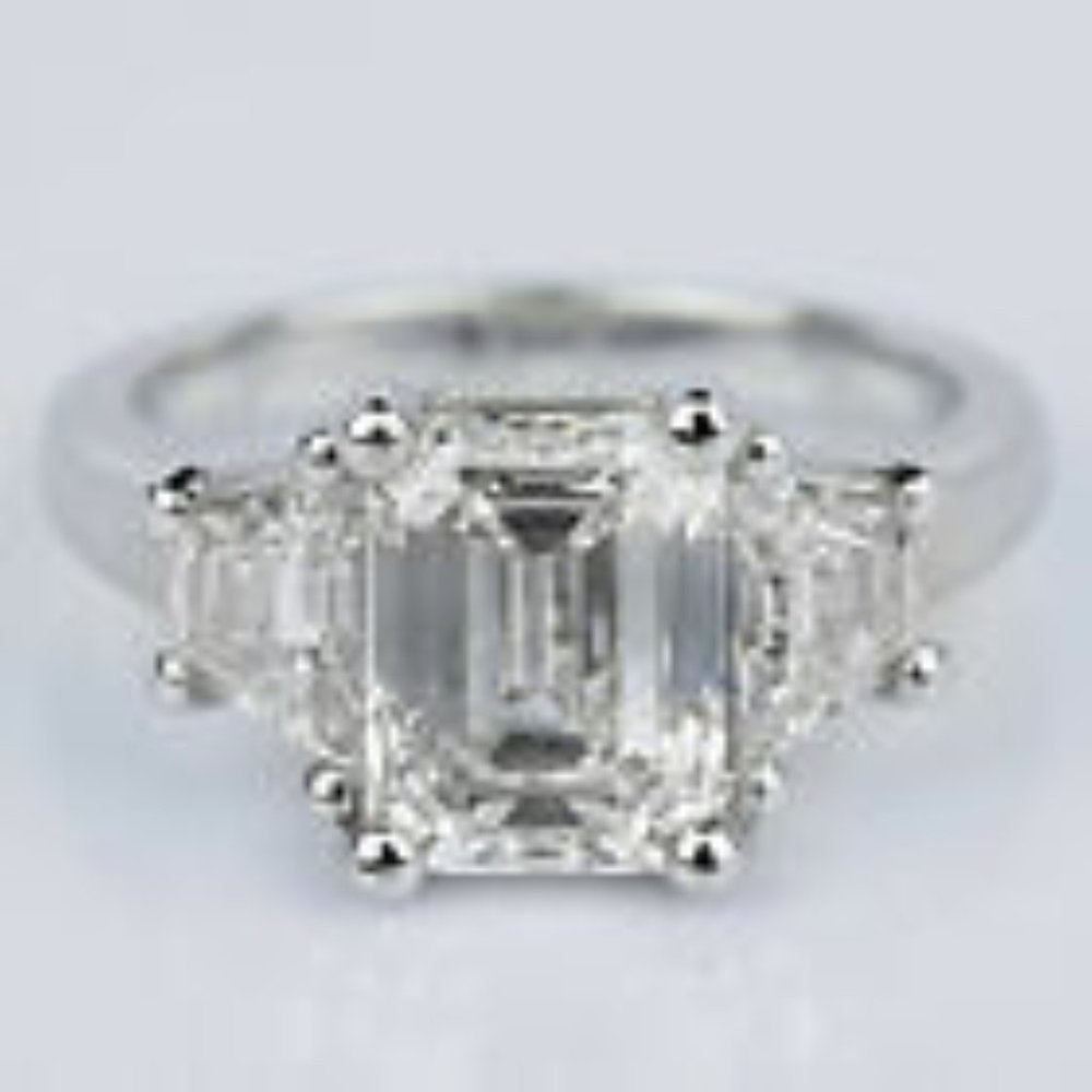 Three Stone 2.40 Ct Emerald Cut Diamond Engagement
